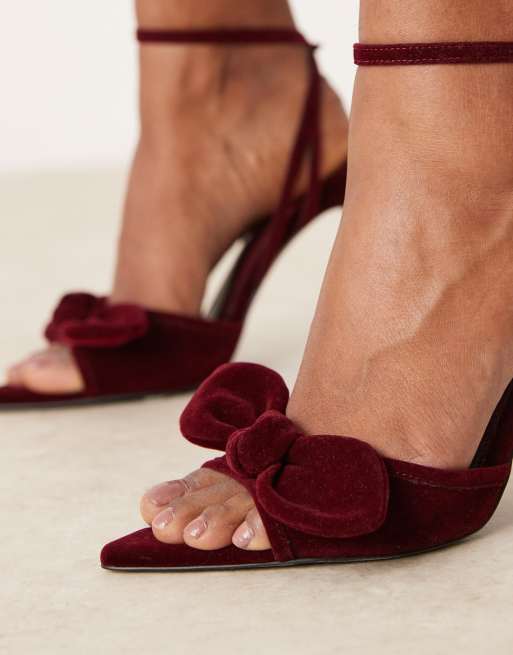 ASOS DESIGN - Ninja - Sandales pointues à talon haut avec nœud - Bordeaux, 3 de 4