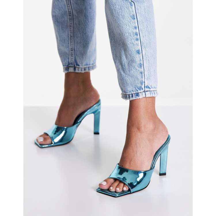 ASOS DESIGN Nino heeled mules in blue metallic ASOS