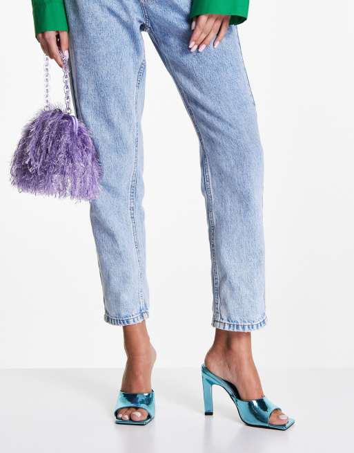 ASOS DESIGN Nino heeled mules in blue metallic