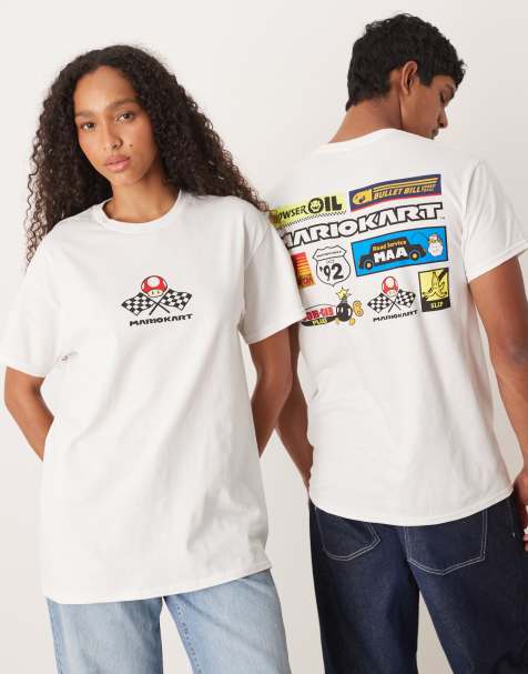 ASOS DESIGN Nintendo unisex oversized t-shirt with Mario Kart prints in white - view 1