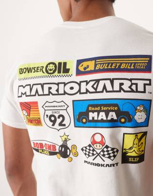 Asos Design Nintendo Unisex Oversized T-shirt With Mario Kart Prints In White