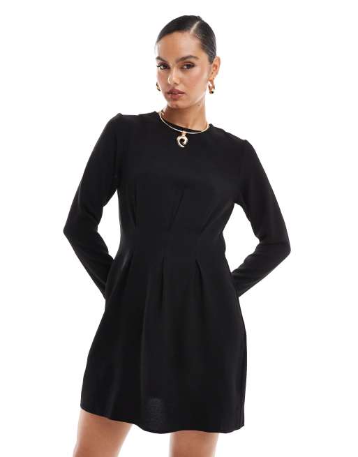 ASOS DESIGN nipped in waist long sleeve mini dress in black