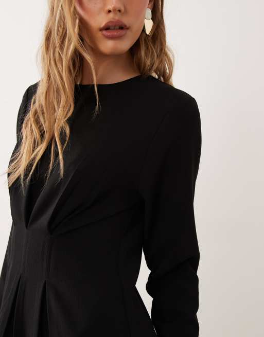 asos design nipped in waist mini dress in black ASOS DESIGN Petite nipped-in waist mini dress in black