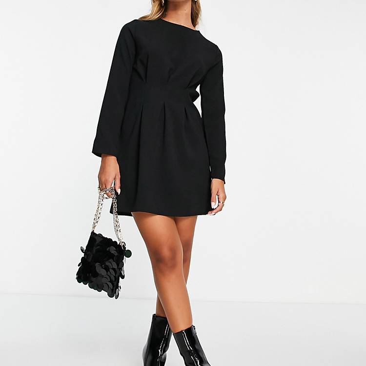 Buy Asos Design women petite peekaboo long sleeve flippy mini dress black  combo Online