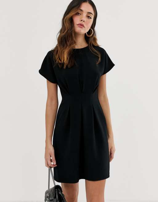 ASOS DESIGN strappy mini dress with v waist seam in black