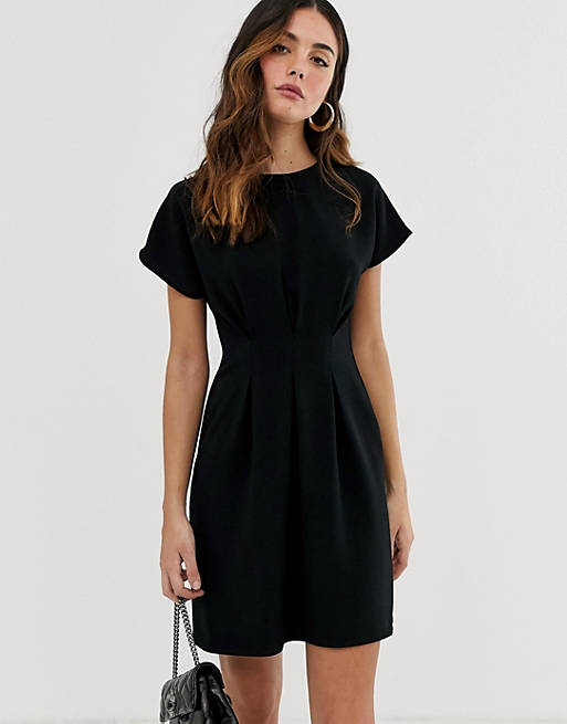 asos.com | ASOS DESIGN nipped in waist mini dress in black