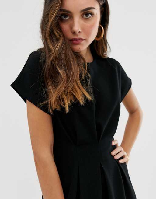 ASOS DESIGN nipped in waist mini dress in black , 3 of 4
