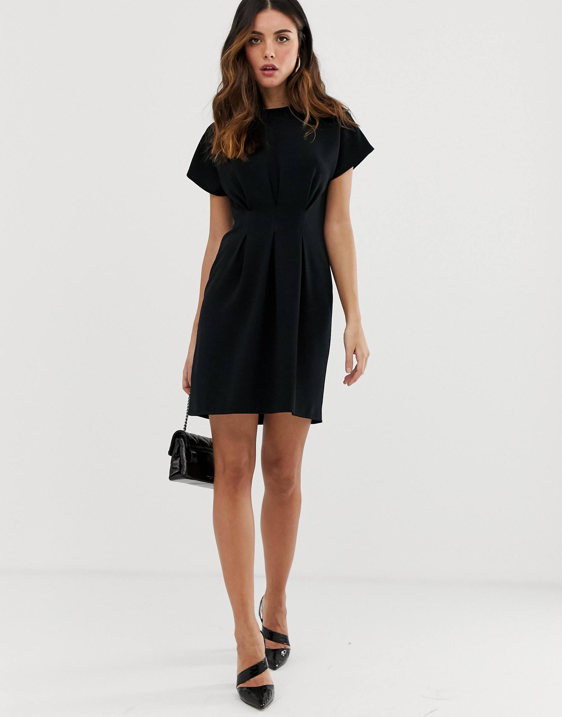 asos design nipped in waist mini dress in black