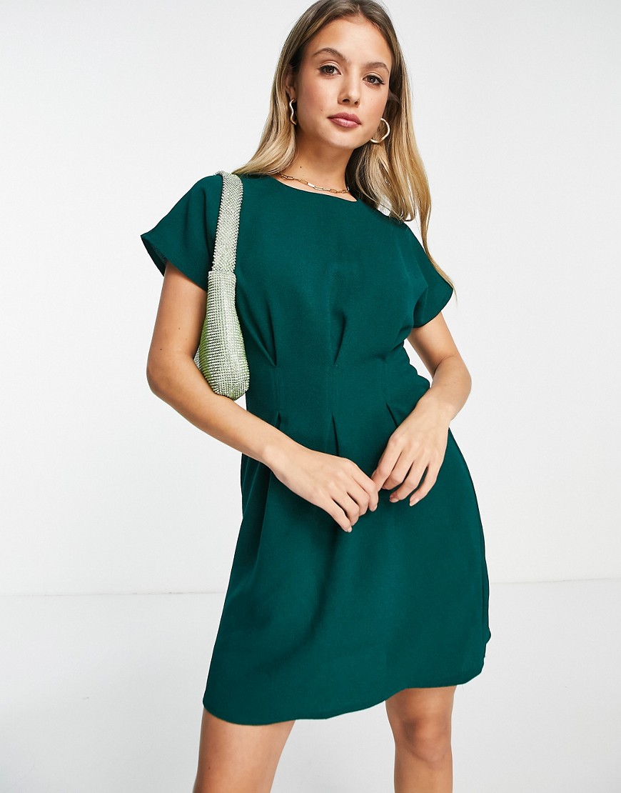 ASOS DESIGN nipped in waist mini dress in bottle green