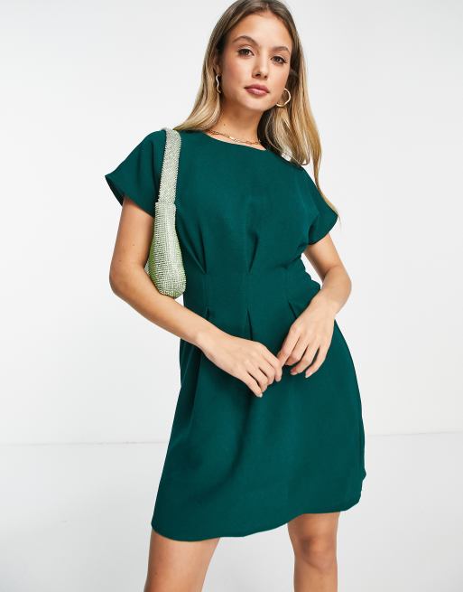 ASOS DESIGN nipped in waist mini dress in bottle green | ASOS