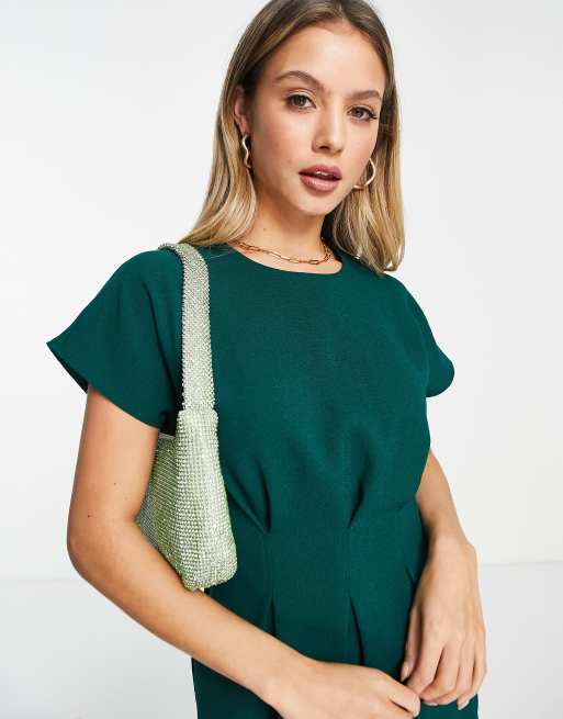 ASOS DESIGN nipped in waist mini dress in bottle green, 3 of 4