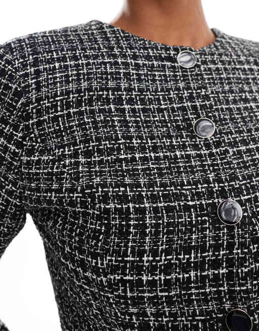 ASOS DESIGN nipped waist boucle jacket in black and white part of a set