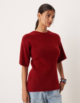 Asos Design Nipped Waist Knit T-shirt In Red