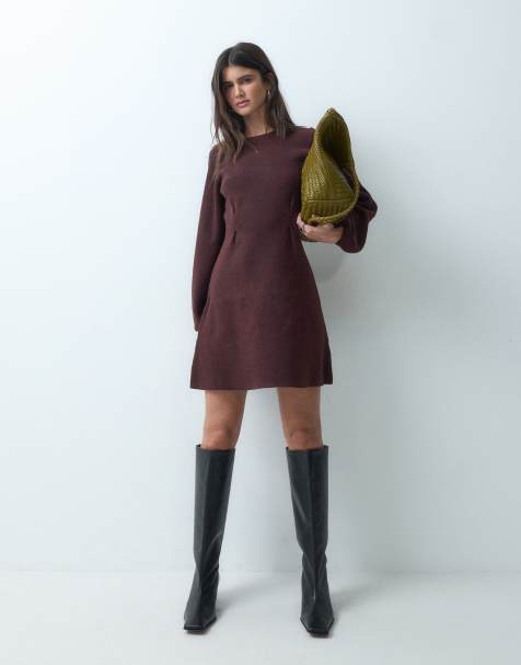 ASOS DESIGN nipped waist mini dress in burgundy - view 1