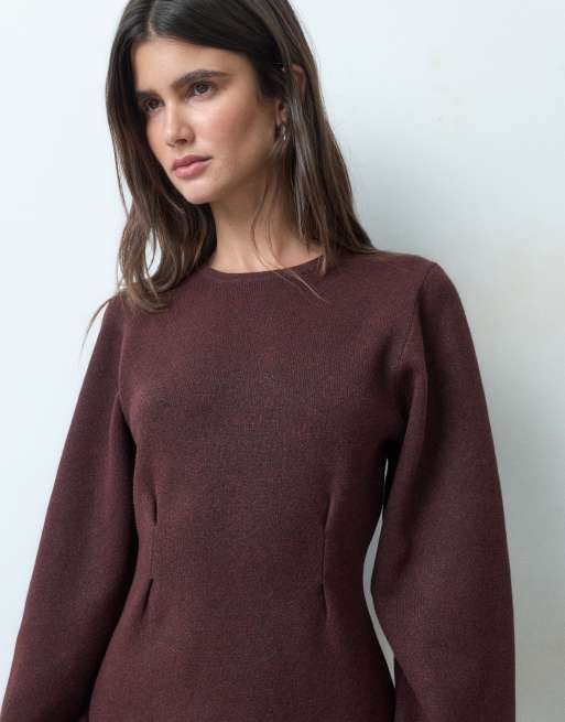 ASOS DESIGN nipped waist mini dress in burgundy, 2 of 4