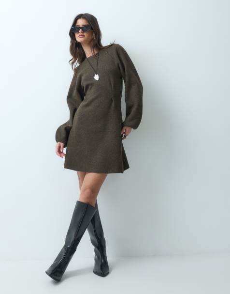 ASOS DESIGN nipped waist mini dress in chocolate - view 1