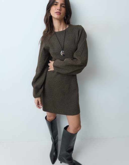 ASOS DESIGN nipped waist mini dress in chocolate, 2 of 4