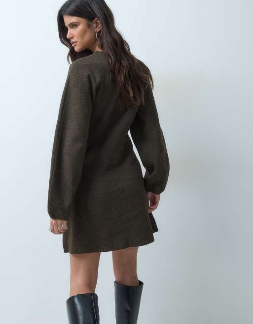 ASOS DESIGN nipped waist mini dress in chocolate, 4 of 4