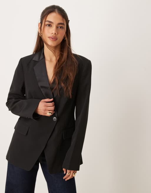 ASOS DESIGN nipped waist tux blazer co-ord in black