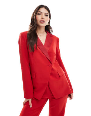 nipped waist tux blazer in red - part of a set