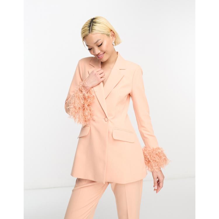 ASOS DESIGN sequin nipped waist suit blazer in pink