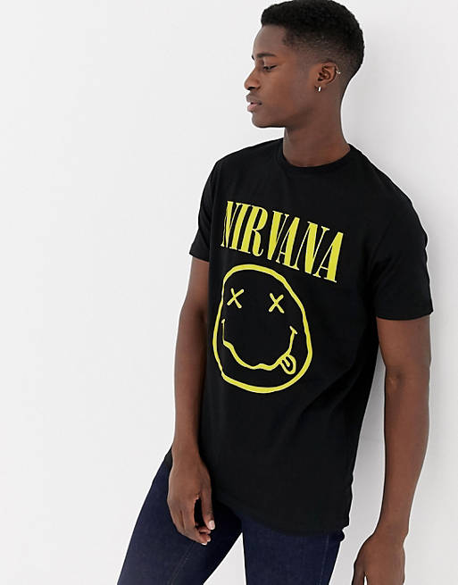 ASOS DESIGN Nirvana longline band t-shirt with face print