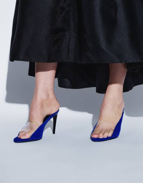 ASOS DESIGN Nirvana mules de tacón alto en terciopelo azul cobalto - view 1