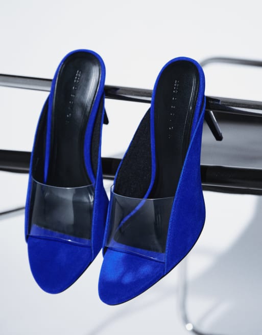 ASOS DESIGN Nirvana mules med klack i koboltblå sammet, 3 av 4