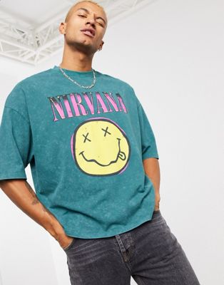 ASOS Oversized T-shirt Dress With Nirvana Print in Green