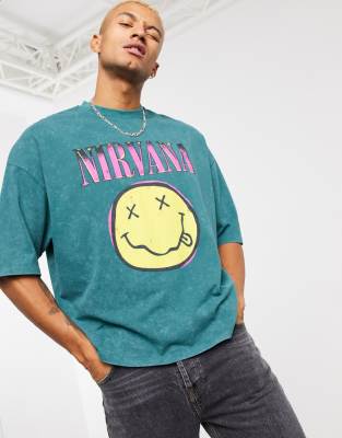 ASOS Oversized T-shirt Dress With Nirvana Print in Green