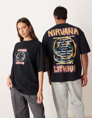 Asos Design Nirvana Unisex Boxy Oversized T-shirt With Large Scale Prints In Black