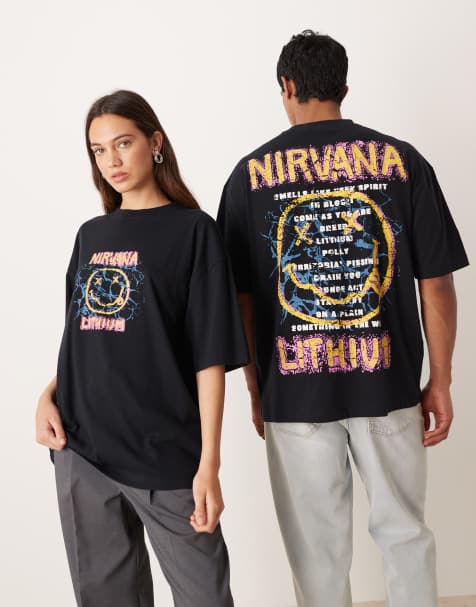 ASOS DESIGN Nirvana unisex boxy oversized t-shirt with large-scale prints in black - view 1