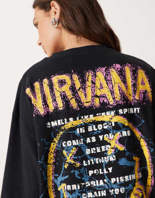 Asos Design Nirvana Unisex Boxy Oversized T-shirt With Large Scale Prints In Black