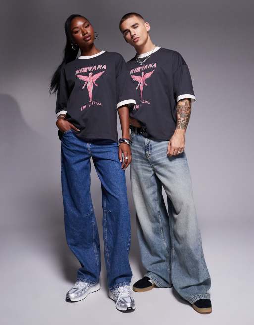 ASOS DESIGN - Nirvana - Unisex - Koksgrå, firkantet og oversized T-shirt med print på brystet, 2 af 4