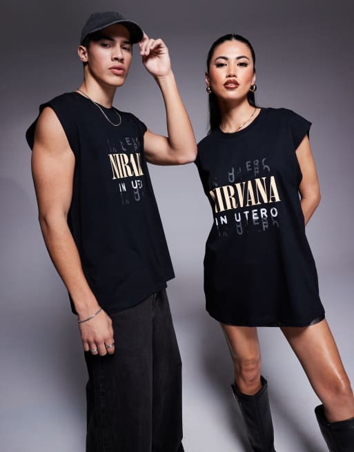 ASOS DESIGN Nirvana unisex oversized tank top with licensed prints in black