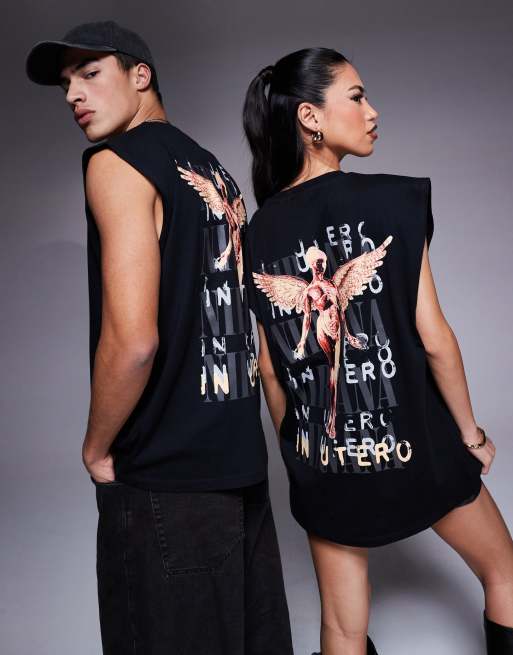 ASOS DESIGN Nirvana unisex oversized tank top with licensed prints in black