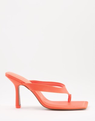 ASOS DESIGN – Nissa – Neonorange sandaler med klack och tårem