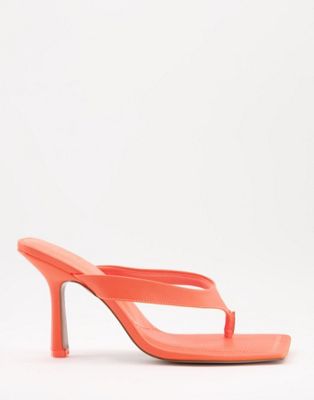 ASOS DESIGN Nissa toe thong heeled sandals in neon orange | ASOS