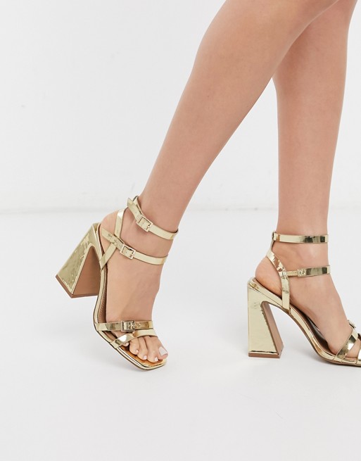 ASOS DESIGN Nitro block heeled sandals in gold