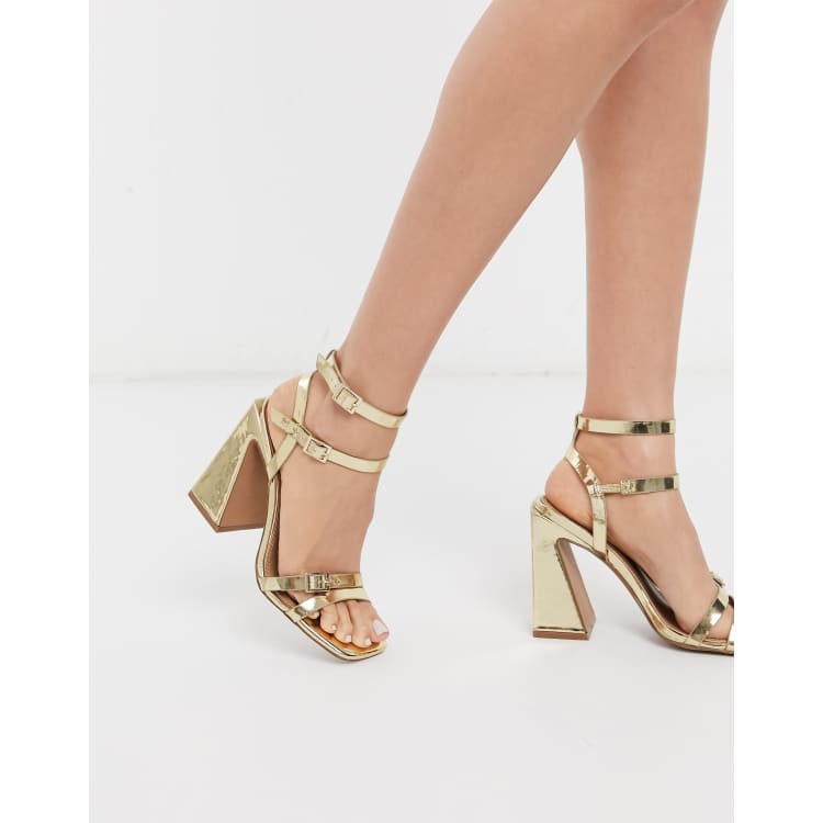 ASOS DESIGN Nitro block heeled sandals in gold ASOS