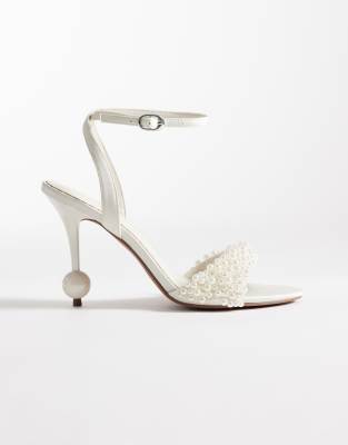 ASOS DESIGN Nixie faux-pearl detailing barely there ball trim high heel sandals 