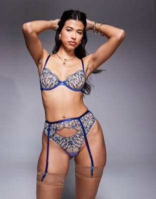 ASOS DESIGN - Noa - Completo intimo premium blu navy con ricamo - view 1