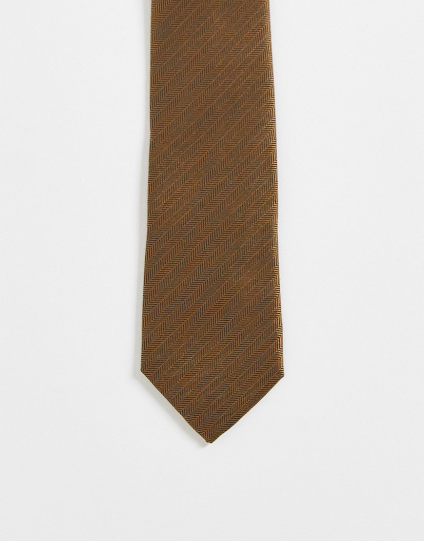 ASOS DESIGN Noak slim tie in bronze brown crosshatch