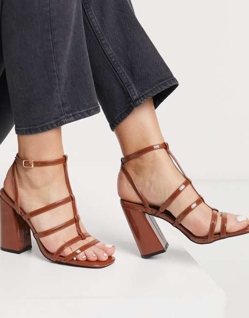 Tan caged outlet heels