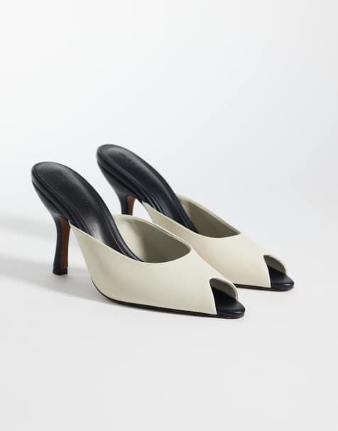 ASOS DESIGN Nobu mules à talons hauts à bout ouvert en noir et blanc - view 1