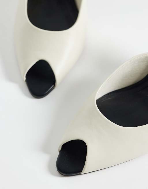 ASOS DESIGN Nobu mules med peeptoe og høj hæl i sort og hvid, 2 af 4
