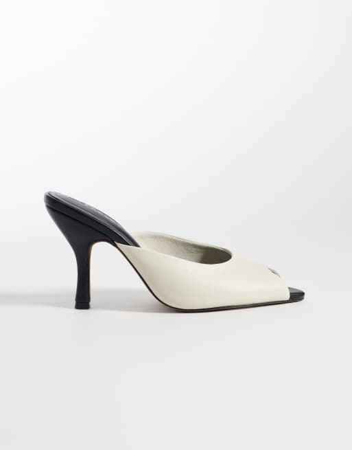 ASOS DESIGN Nobu mules med peeptoe og høj hæl i sort og hvid, 3 af 4