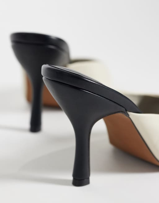 ASOS DESIGN Nobu mules med peeptoe og høj hæl i sort og hvid, 4 af 4
