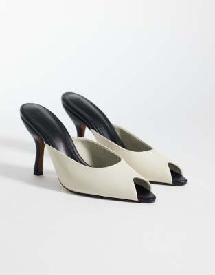ASOS DESIGN Nobu peep toe high heel mules in black and white