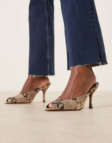 ASOS DESIGN Nobu peep toe high heel mules in snake - view 1